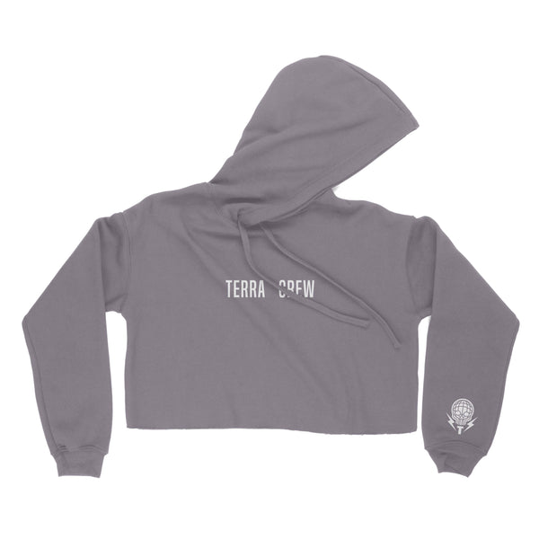 EMBROIDERED CROPPED GREY HOODIE